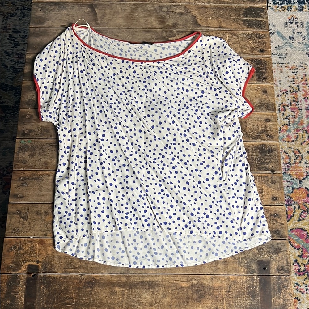 Women's White Polka Dot Short Sleeve Top with rust trim Zara  medium